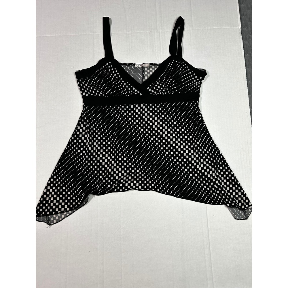 Mikk Couture Camisole Top Black White Geometric Checkered Handkerchief Hem Y2K